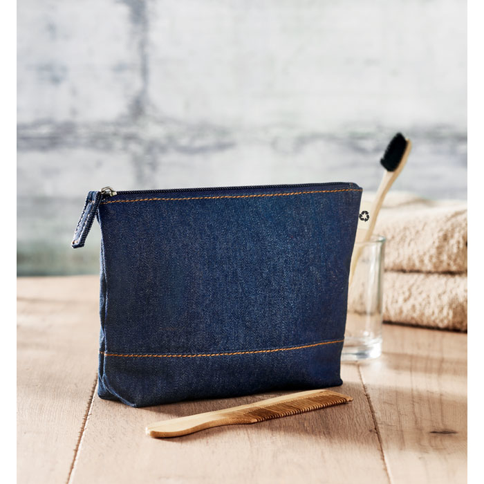 Denim and Cotton Branded Cosmetic Pouch