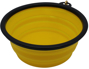Folding dog bowl yellow with black rim