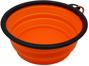 Folding dog bowl orange with black rim