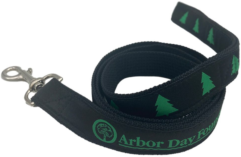 woven applique dog lead, black with green design