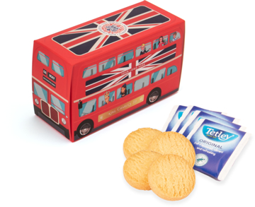 Eco bus box with 4 tea and 4 biscuits