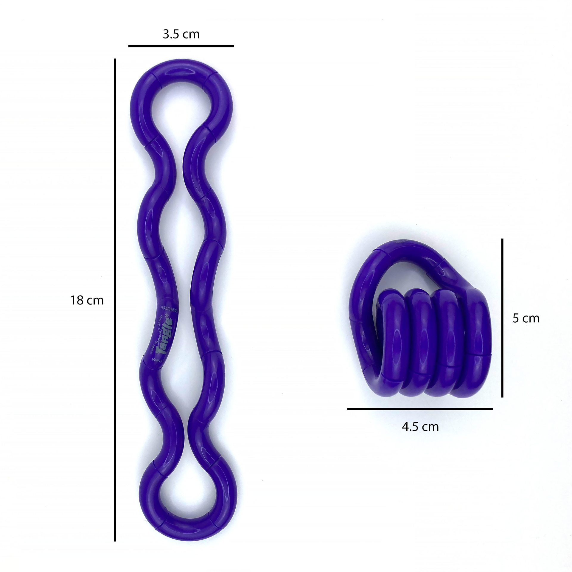 solid purple tangle showing measurements