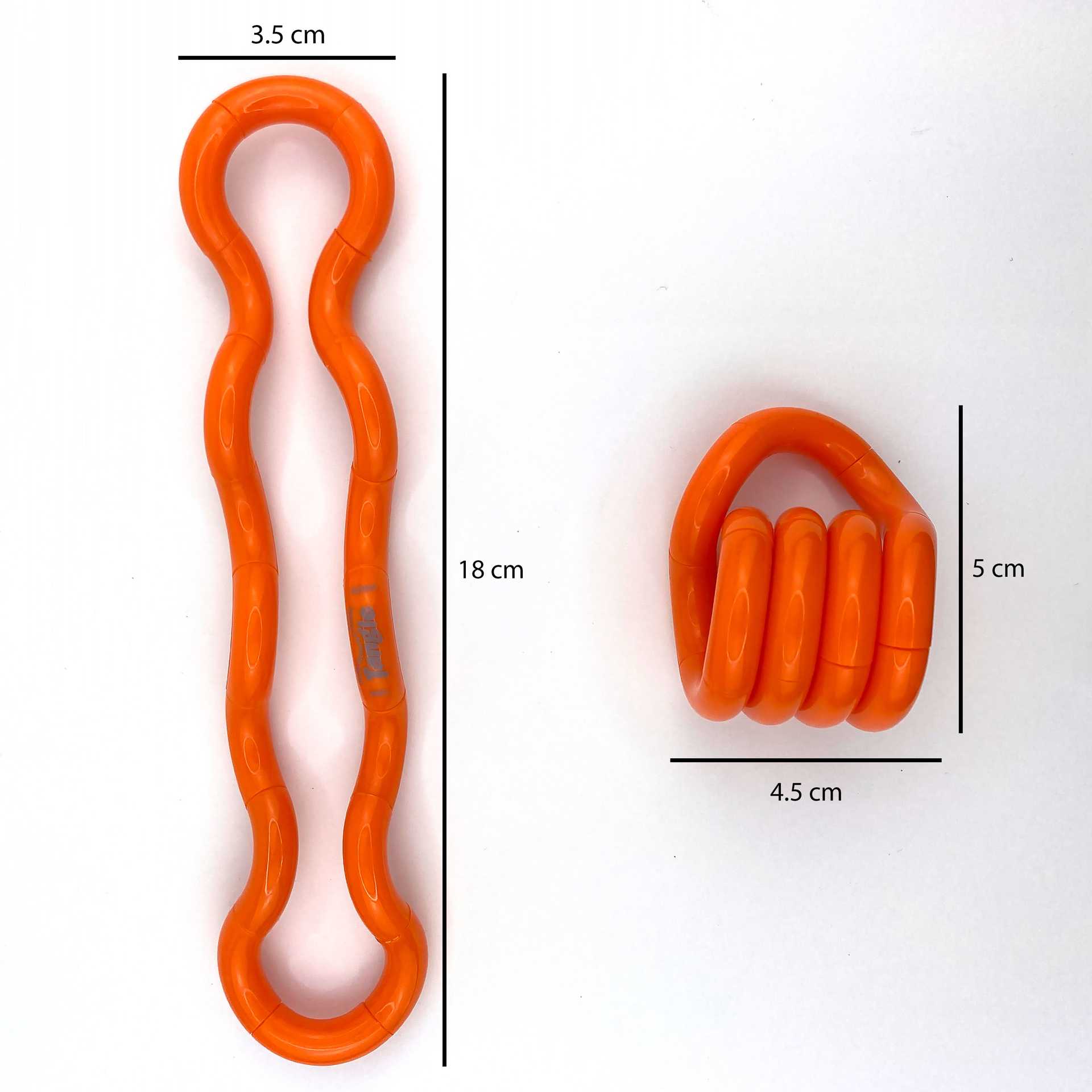 solid orange tangle with measurements