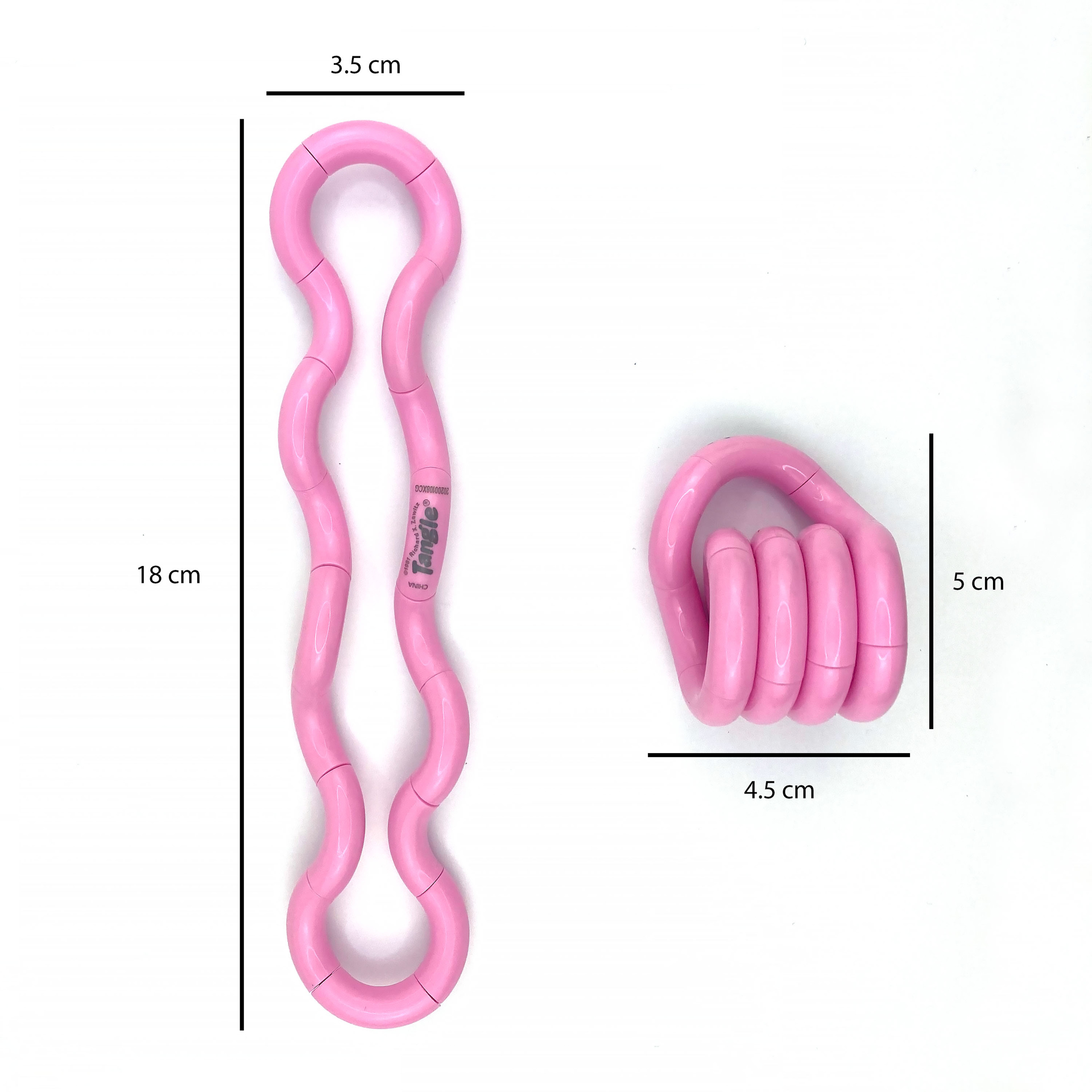 solid pink tangle with measurements