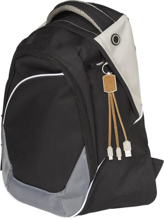 Cork charging cable 3-in-1 connected to backpack