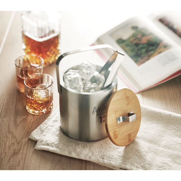 Ice bucket in use with ice in it