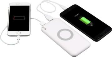 White Wireless power bank in use