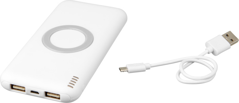 White Wireless power bank with wire