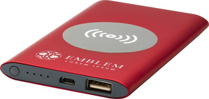 Red Wireless Power Bank with print
