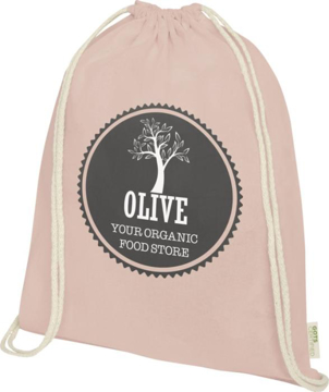 Pale Blush Pink drawstring bag made from organic cotton with print