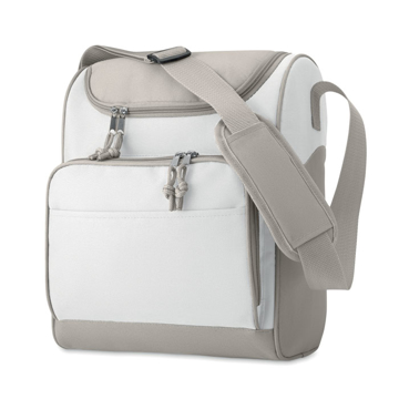 White cooler bag with grey strap and no print