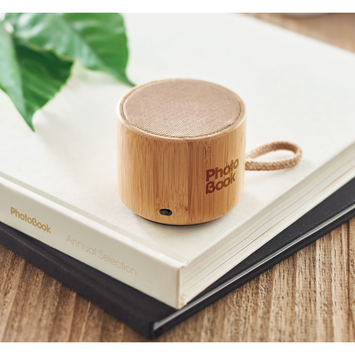 Bamboo speaker in action with print