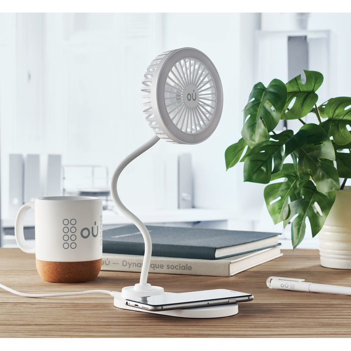 Fan with Wireless Charger in use