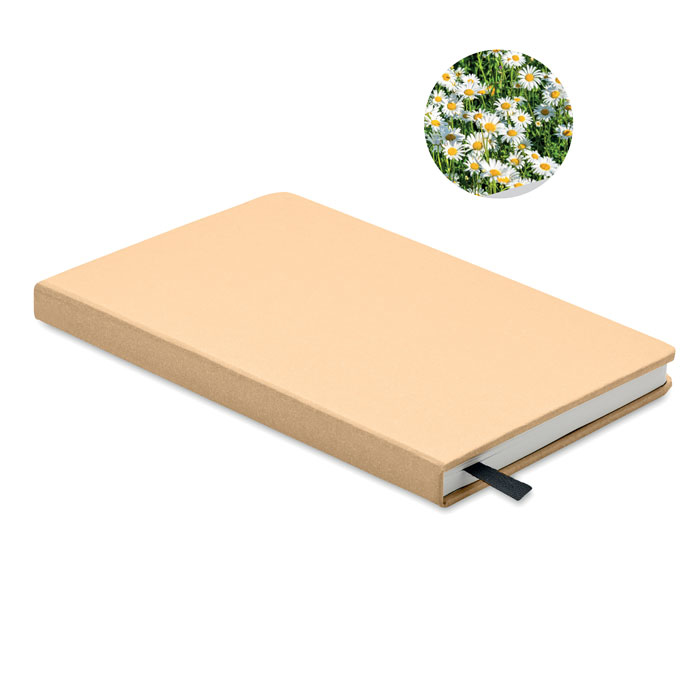 Sustainable Notebook in hardback cover in beige (white daisy)