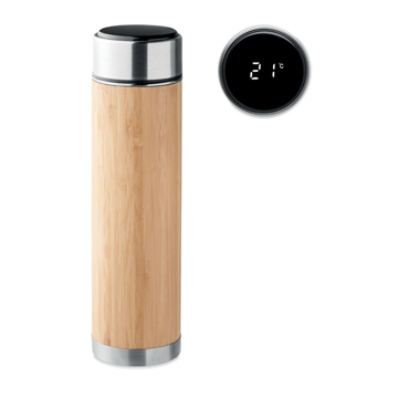 Bamboo and steel flask with thermometer in view