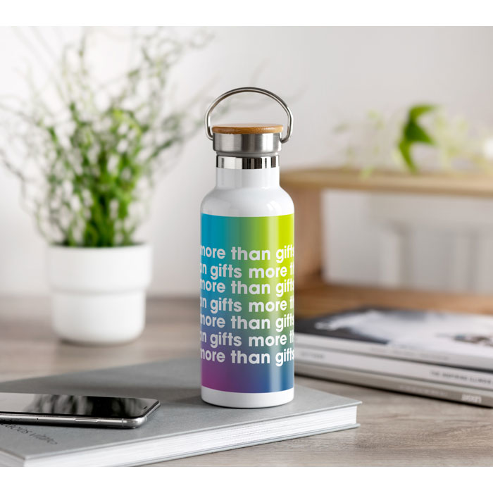 Helsinki Stainless Steel Flask In White with print