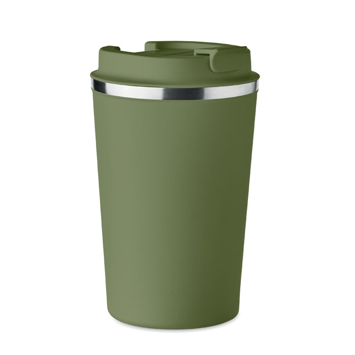 Reusable steel tumbler in dark green