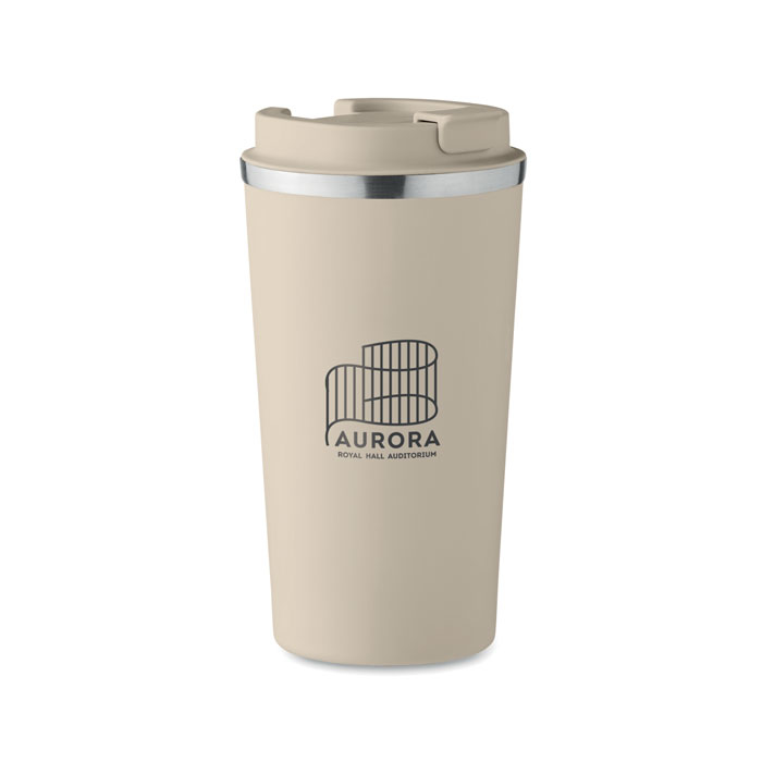 Steel tumbler in beige with print