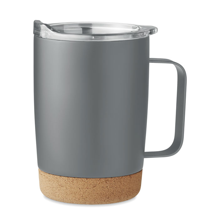 Steel tumbler with cork base  in grey
