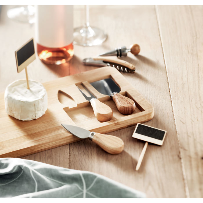 Bamboo Cheese Set Serving Board in action