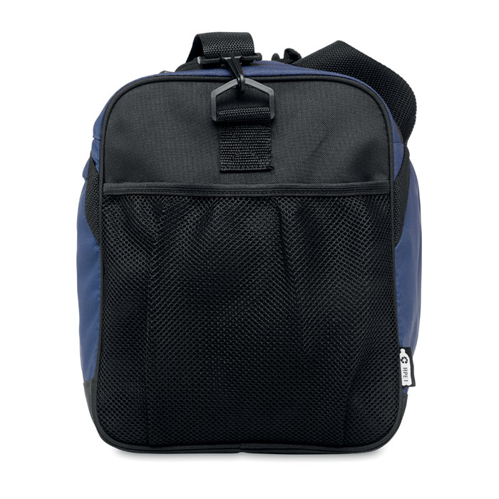 Blue duffel sports bag side on