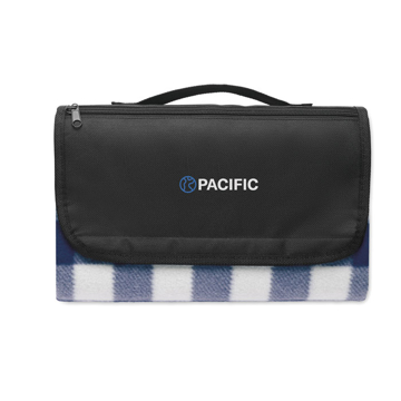 picnic blanket in blue with print  