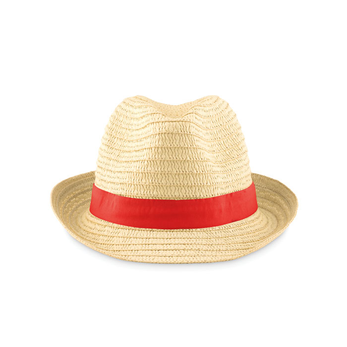 Paper sun hat with red band