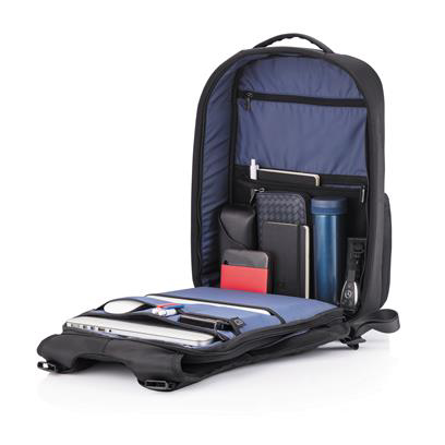 Flex Gym Bag open with business items inside