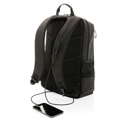 Lima RFID Laptop Backpack in Black phone charging