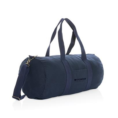 Navy duffle bag with print