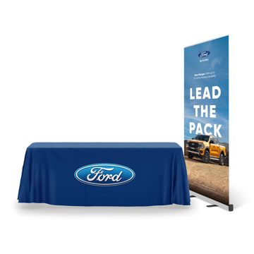 exhibition bundle showing 1 roller banner and 1 table cloth
