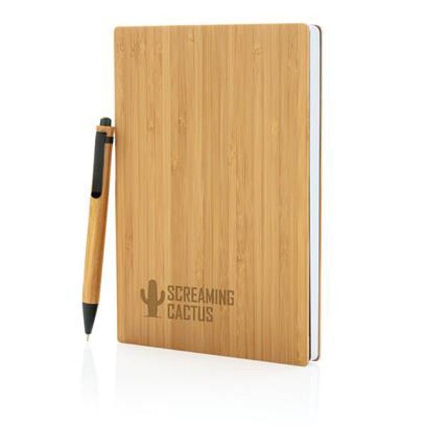 Bamboo notebook & pen set with print