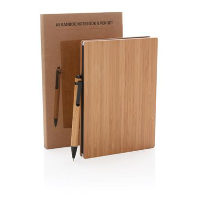 Bamboo notebook & pen set with kraft box 