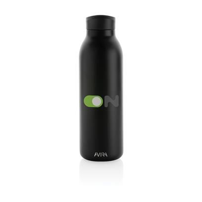 Printed stainless steel vacuum bottle in black