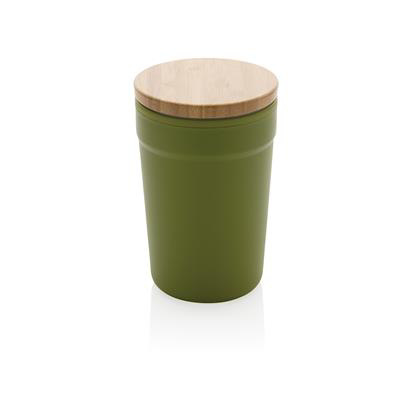 Green mug with bamboo lid