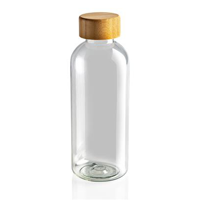 Transparent bottle with bamboo lid
