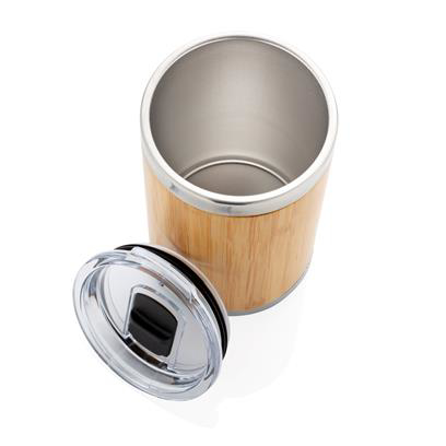 Bamboo coffee tumbler lid off