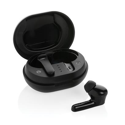 Black Recycled Plastic Earbuds open