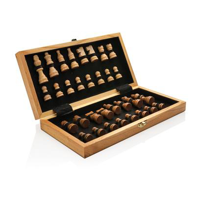 Wooden chess set with pieces inside