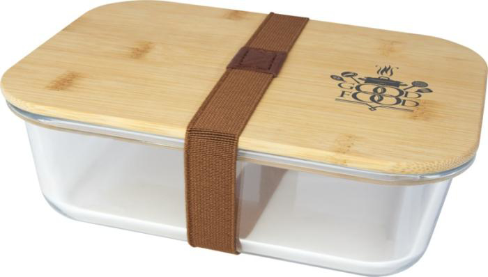 Glass lunch box with bamboo lid with print