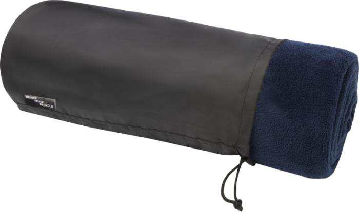 Navy Blanket protruding from pouch