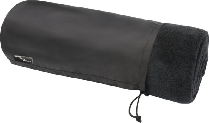 Black Blanket protruding from pouch
