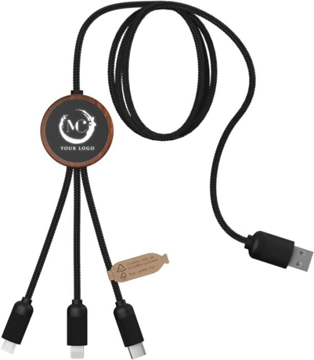 Light up logo extended charging cable with bamboo casing with print