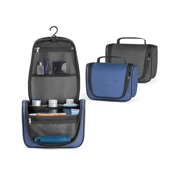 Toiletry bags with one open and full