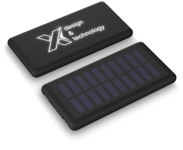 Power banks displaying print and solar panels