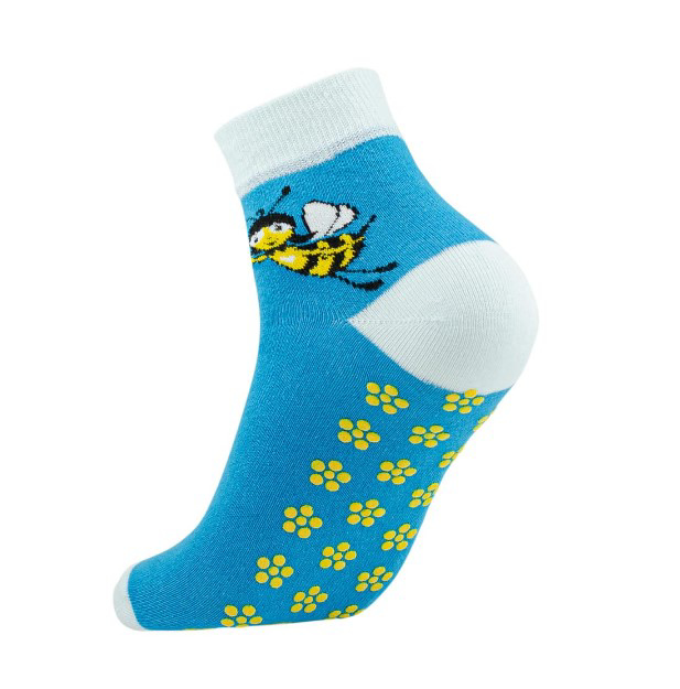 Blue Gripper socks with flower grip pads
