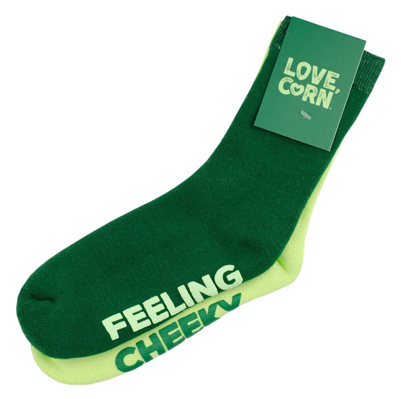 Love Corn Gripper socks with lettered grip pads