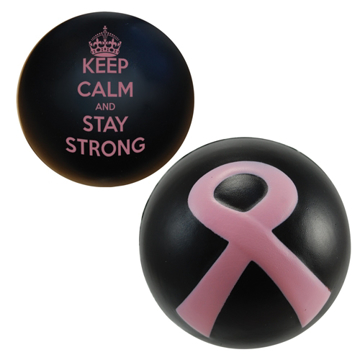 Ribbon Stress Ball in Black with pink ribbon and keep calm slogan