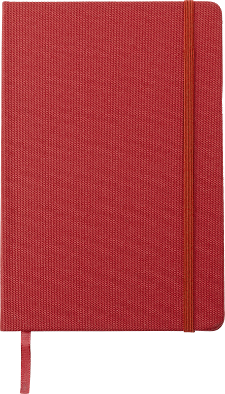 red A5 notebook from the front