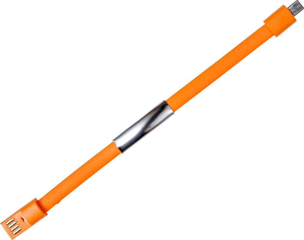 Orange scilicone wristband with a metal engraving plate, unclipped